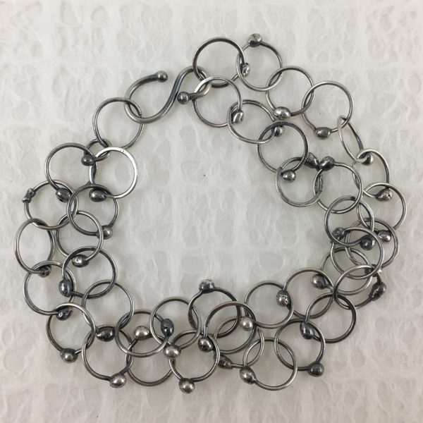 Double Orb Chain Bracelet in Antiqued Fine Silver